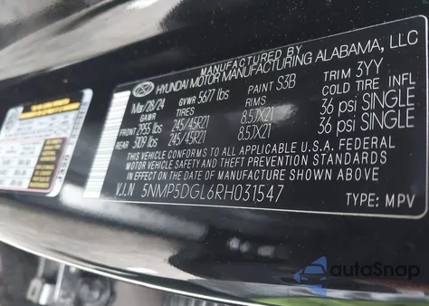 2024 Hyundai Santa Fe Calligraphy from USA, damaged, VIN 5NMP5DGL6RH031547